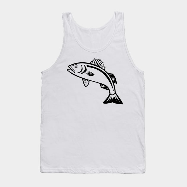 European Seabass Sea Bass or Dicentrarchus Labrax Jumping Up Mascot Black and White Tank Top by patrimonio